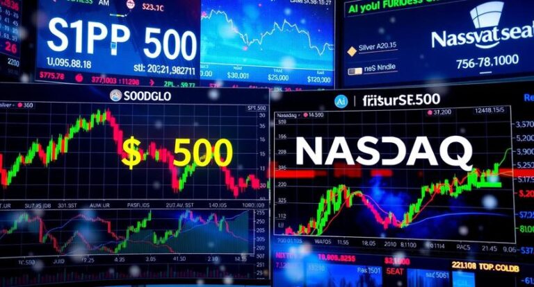 a dynamic financial market scene showing stock market