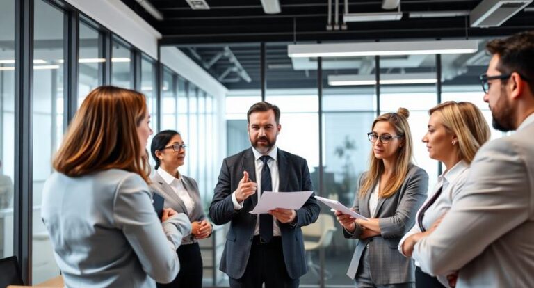 a professional corporate scene showing a group of ser