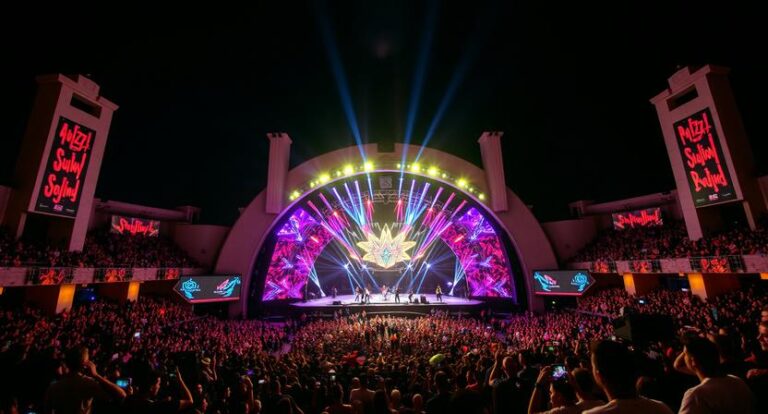 a vibrant concert scene at the hollywood bowl showcas