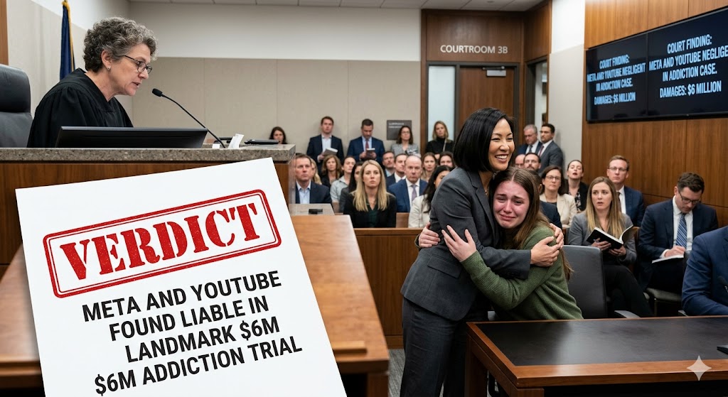 Meta YouTube social media addiction verdict 2026, social media harm lawsuit attorney, Instagram addiction settlement Los Angeles court, Big Tech liability for youth mental health.