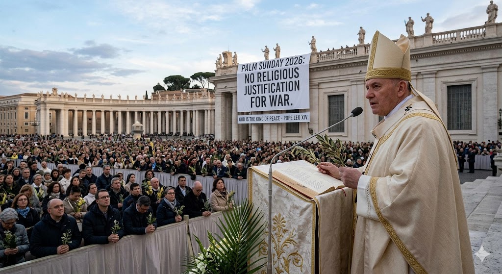 PALM SUNDAY 2026 Pope Leo XIV Denounces Religious Justification for War create picture