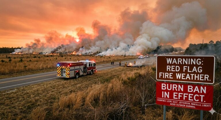 Red Flag (Fire Weather) Warning: Burn Ban Issued for Tallahassee and Surrounding Counties