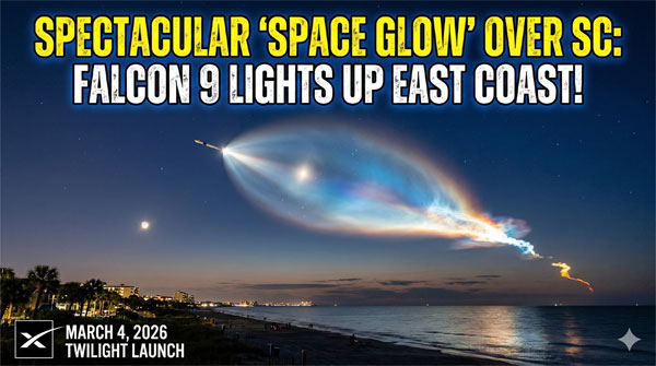 Spectacular “Space Glow” Over South Carolina: SpaceX Falcon 9 Lights Up the East Coast