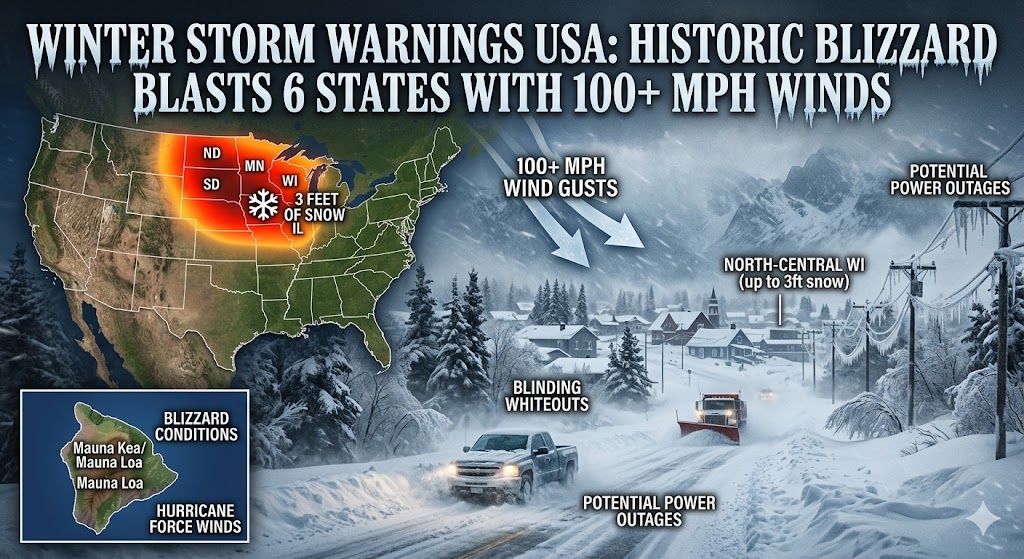 Winter Storm Warnings USA: Historic Blizzard Blasts 6 States with 100+ MPH Winds 3 Winter Storm Warnings USA: Historic Blizzard Blasts 6 States with 100+ MPH Winds