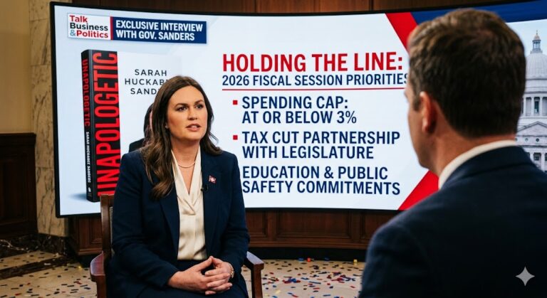 Holding the Line: Gov. Sarah Huckabee Sanders Signals Fiscal Restraint and “Unapologetic” Vision Ahead of 2026 Session