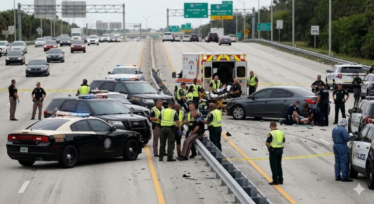 Daytona Beach Chaos on I-95: Pursuit Ends in Shootout, Officer Injured and Suspect Burned