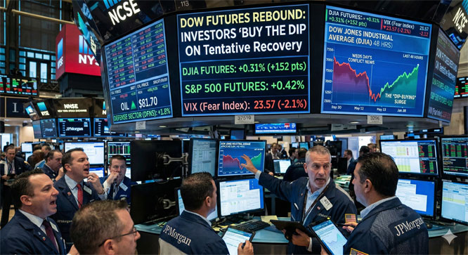 DOW FUTURES REBOUND: INVESTORS BUY THE DIP AS JPMORGAN TRADERS CAUTION AGAINST IRAN CONFLICT VOLATILITY