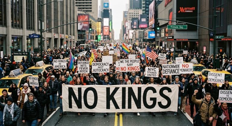 Massive “No Kings” Rally Grips NYC: Thousands March Down 7th Avenue as Nationwide Defiance Hits Fever Pitch