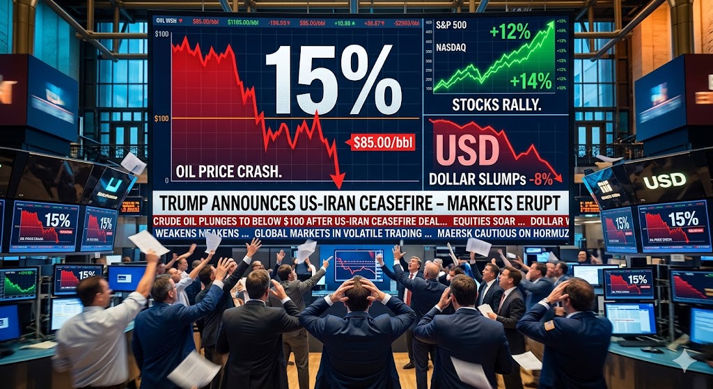 Markets Erupt: Stocks Rally and Dollar Slides as Trump Ceasefire Sends Oil Crashing Below $100 2 Markets Erupt: Stocks Rally and Dollar Slides as Trump Ceasefire Sends Oil Crashing Below $100