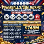 Ohio Powerball Aug 1, 2026 Results: $707M Numbers & Next $748M Jackpot